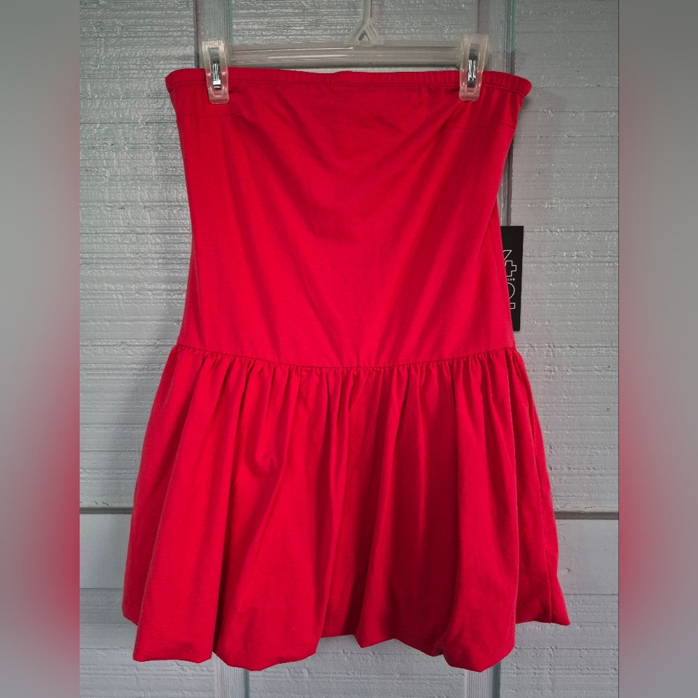 NWT Red Strapless Bubble Hem Mini Dress Jrs L Y2K Romantic